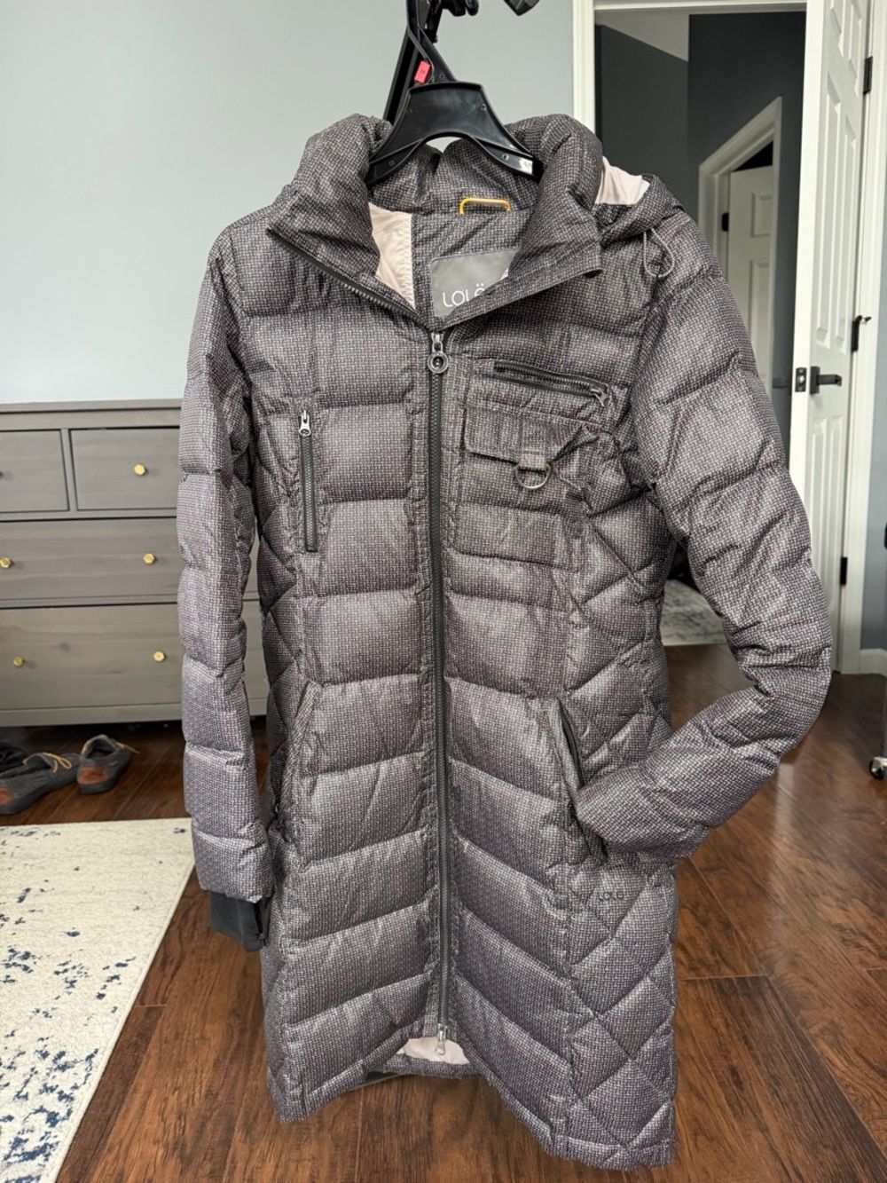Lole Long Puffer Parka Coat in Charcoal